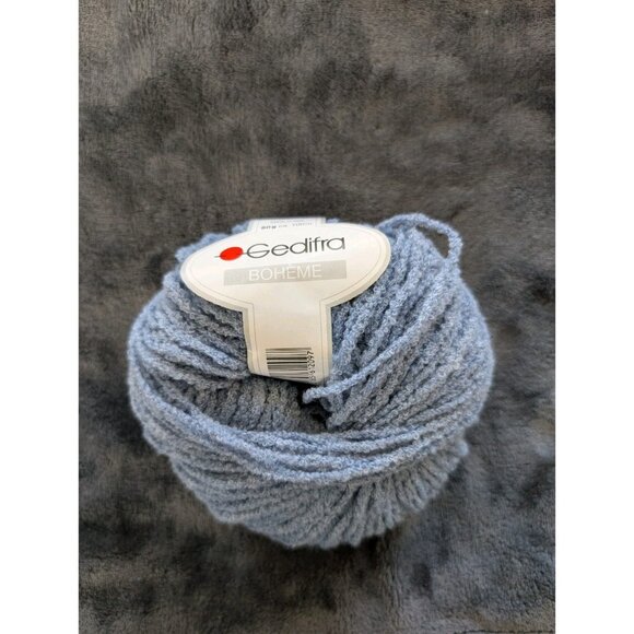 Gedifra Boheme 50g 100m Fuzzy‎ Blue Wool/Acrylic/Nylon Blend Donut Ball - Picture 1 of 5